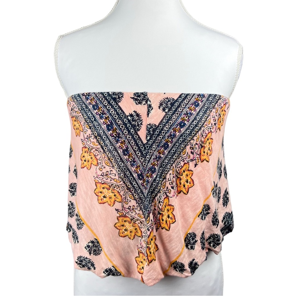 Free People Large Borderline Tube Top Boho Floral Paisley Strapless Pink - Picture 2 of 6